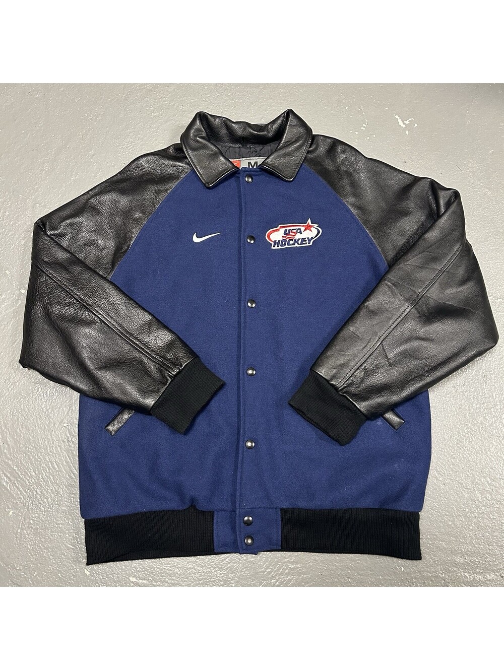 VINTAGE Nike Team USA NHL Hockey Leather Wool Varsity Letterman Jacket Size M